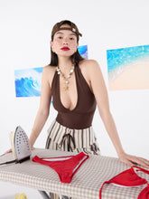 V-neck Halter Solid Bodysuit
