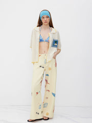 Cider Denim Low Rise Seafood Pattern Wide Leg Jens