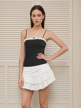 Cotton-blend Polka Dot Broderie Anglaise Trim Rose Cami Top