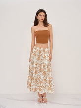 Solid Crop Tube Top & Mid Rise Floral Ruffle Tiered Maxi Skirt Set