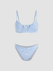 U-neckline Knotted Abstract Floral Cheeky Bikini Set