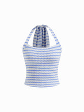 Cotton-blend Halter Neckline Stripe Texture Tank Top