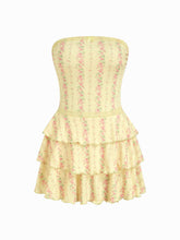 Floral Layered Bowknot Lace Trim Bandeau Mini Dress