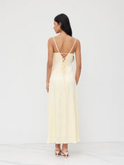 Satin Lace Up Tie Back Knotted Maxi Dress