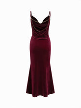 Velvet Cowl Neck Backless Chain Detail Mermaid Maxi Dress