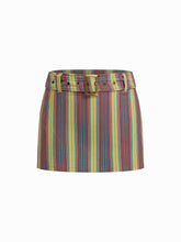 Cotton Low Rise Stripe Mini Skirt With Belt