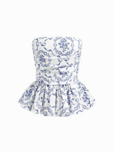 Bandeau Floral Shirred Ruffle Hem Top