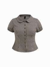 Peter Pan Collar Gingham Puff Sleeve Blouse Curve & Plus