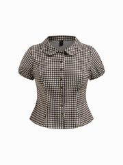 Peter Pan Collar Gingham Puff Sleeve Blouse Curve & Plus