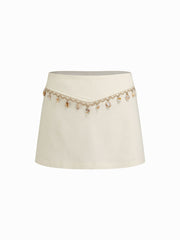 Linen-blend Low Rise Shell Detail Mini Skirt
