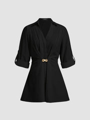 100% Cotton V-neck Shell Metal Detail Mini Dress
