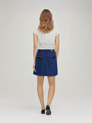 Denim Low Rise Solid Pearl Chain Detail Mini Skirt