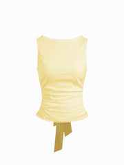 Cotton-blend Boat Neck Broderie Anglaise Tie Back Knotted Top