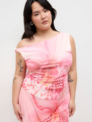 Mesh Asymmetrical Neck Floral Tank Top Curve & Plus