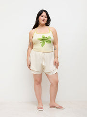 Halter Neckline Floral Graphic Contrasting Binding Cami Top Curve & Plus