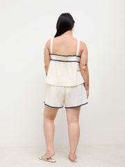 Linen-blend Contrasting Binding Oversized Cami Top & High Rise Shorts Set Curve & Plus