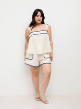 Linen-blend Contrasting Binding Oversized Cami Top & High Rise Shorts Set Curve & Plus