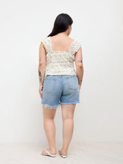 Ditsy Floral Knotted Lettuce Trim Tank Top Curve & Plus