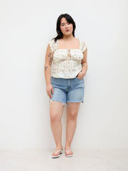 Ditsy Floral Knotted Lettuce Trim Tank Top Curve & Plus