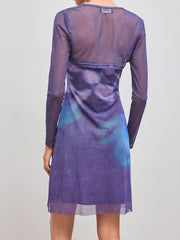Mesh Tie Dye Bowknot Tube Mini Dress & Mesh Solid Shrug