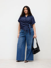 Polo Draped Roll-up Sleeve Shirt Curve & Plus