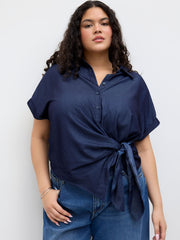 Polo Draped Roll-up Sleeve Shirt Curve & Plus