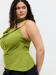 Halter Neckline Ruched Cami Top With Scarf Curve & Plus