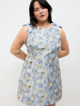 Boat Neck Floral Jacquard Bowknot Mini Dress Curve & Plus