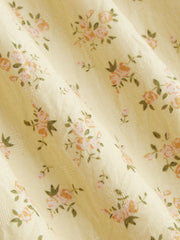 100% Cotton Square Neck Ditsy Floral Lettuce Trim Knotted Mini Dress