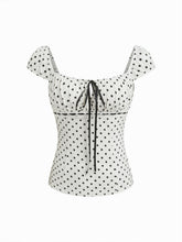 Square Neck Polka Dot Knotted Short Sleeve Top