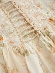 100% Cotton Sweetheart Neckline Floral Lace Trim Ruffle Shirred Maxi Dress