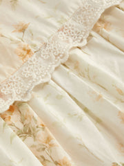 100% Cotton Sweetheart Neckline Floral Lace Trim Ruffle Shirred Maxi Dress