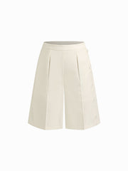 Cotton-blend Mid Rise Straight Leg Side Button Bermuda Shorts