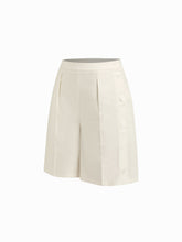 Cotton-blend Mid Rise Straight Leg Side Button Bermuda Shorts