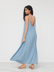 Ruched Beaded Knotted Backless Cami Maxi Dress