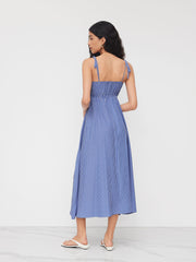 Drawstring Stripe Shirred Cut Out Cami Maxi Dress