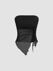 Mesh Solid O-ring Lettuce Trim Knotted Tube Top