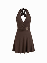 Halter Neckline Buckle Mini Dress