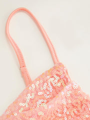 Sequin V-neck Solid Lace Up Mini Dress