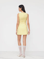 Jacquard Round Neckline Bowknot Sleeveless Mini Dress