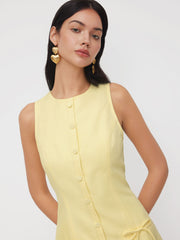Jacquard Round Neckline Bowknot Sleeveless Mini Dress