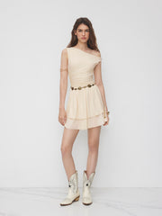 Asymmetrical Neck Ruched Layered Mini Dress