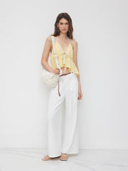 Linen-blend Mid Rise Straight Leg Trousers With Belt