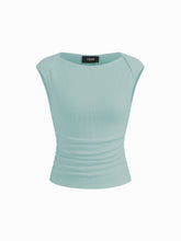 Cotton-blend Boat Neck Ruched Tank Top