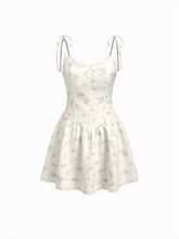 V-neck Floral Lace Trim Bowknot Mini Dress