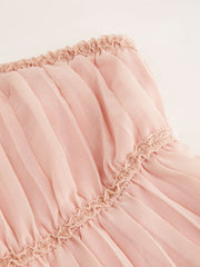 Pleated Mesh Knotted Lace Trim Bandeau Top