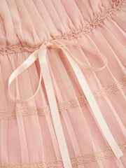 Pleated Mesh Knotted Lace Trim Bandeau Top