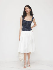 Cotton-blend Square Neck Floral Cut Out Tank Top