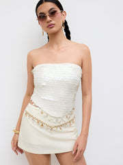 Linen-blend Low Rise Shell Detail Mini Skirt