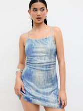 Sequins Square Neck Gradient Ruched Backless Criss Cross Mini Dress